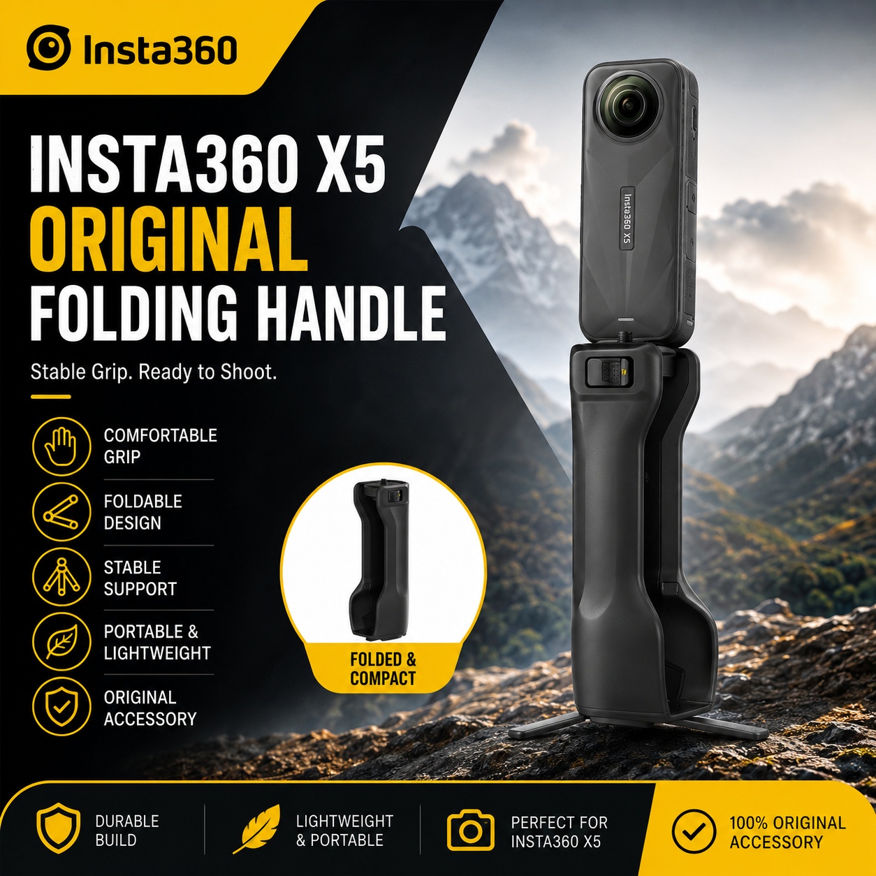 Photography Grip Insta360 X5 - Складная ручка для Insta360 X5: легкий,
